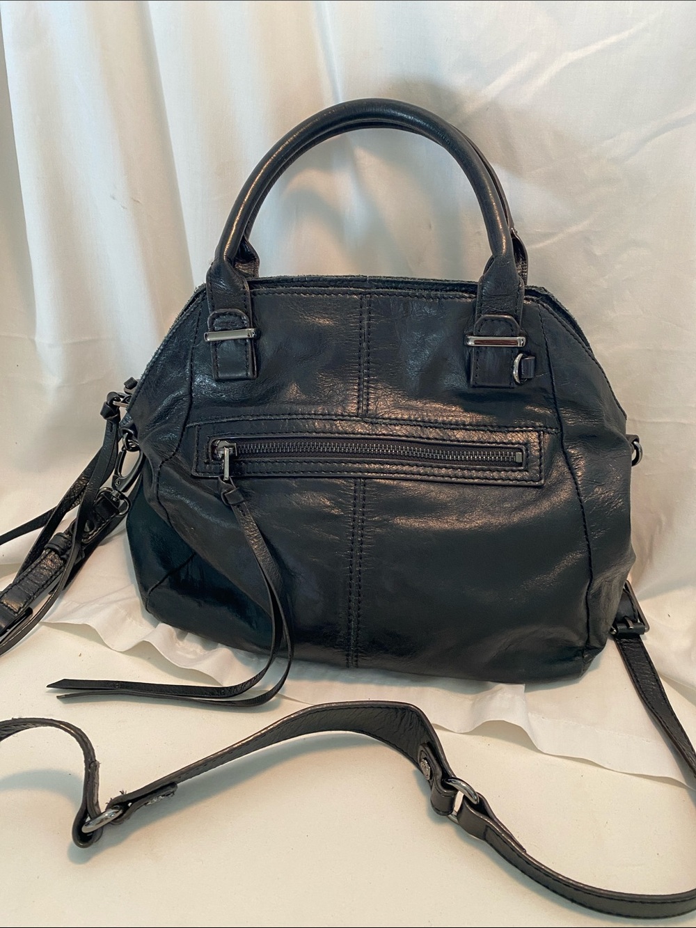 Elliott Lucca Classic Black Leather Satchel Handbag